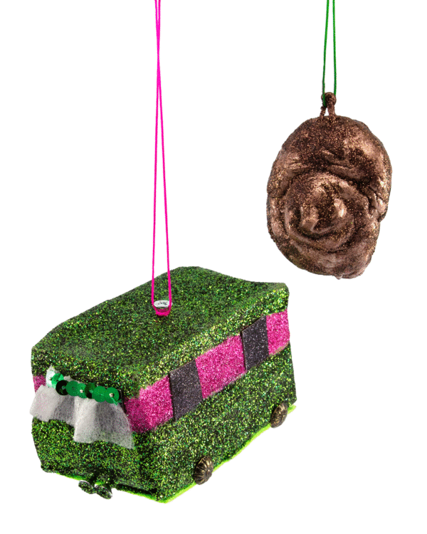 The Trailer and Poodle Shit from Pink Flamingos Ornament Raffle Ticket<br><br><span>Handmade by Todd Oldham